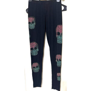 Vocal Black Leggings Women's S Rhinestone Sugar Skulls Biker Grunge Day of Dead
